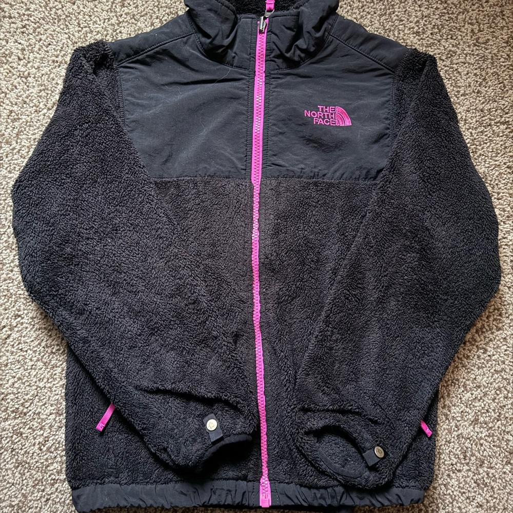 The North Face Kids Black Fleece Jacket with Pink Accents